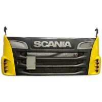 Scania első rács sárga sarokkal és központi logóval