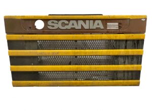 Scania első rács sárga csíkokkal, hatszög hálóval