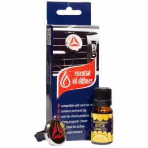 Autós illatosító diffúzorral, citromos illóolajjal és aromaterápiával