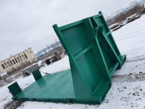 Zöld abroll típusú platforma, anyagok szállítására és mozgatására